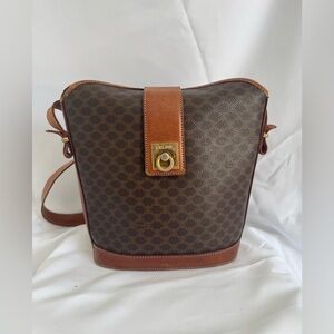 Vintage  Celine Macadam Bucket Shoulder Crossbody Bag Coated Canvas